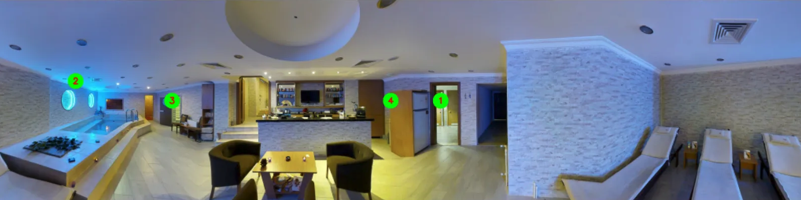 Four-view panoramic observation with navigable markers